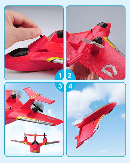 Remote Control Airplanes for Kids 2.4Ghz RC Water Plane Gifts for Boys Age 8-13 Year Old Easy to Fly Mini Glider with Gyro/Lights/2 Batteries Cool Toys for Birthday Christmas(Red)