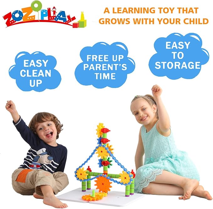 ZOZOPLAY STEM Learning Toy – 170 PCS Creative Engineering Gears &amp Construction Building Blocks Kids Gears Toy Educational Set for Boys and Girls Ages 6–8