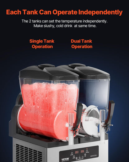 VEVOR Commercial Slushy Machine, 12Lx2 Double Tank Frozen Drink Machine, 96 Cups Stainless Steel Margarita Smoothie Frozen Drink Maker, Slushie Machine for Home Party Restaurants Cafe Bars