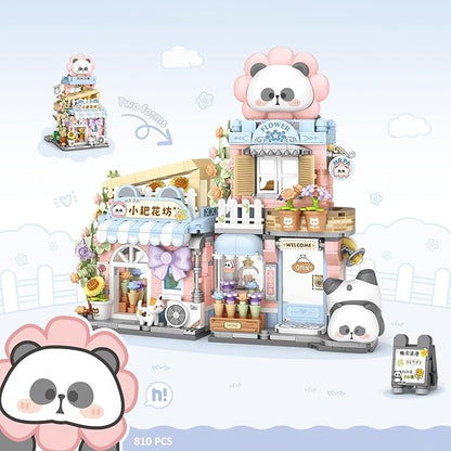 Mini City Shop Street View Building Blocks Model SetSimulation Panda Architecture Collection Particle Construction Building Bricks ToyHome Decor (Flower Shop)