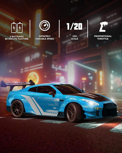 RACENT RC Drift Car 1:20 Scale Remote Control Car with LED Lights 2.4GHz 20KM/H 4WD High Speed RC Vehicle Racing &amp Drifting Tires Two Batteries Toy Idea Gift for Adults Boys Girls and Kids (B