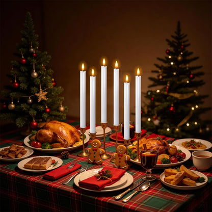 Wondise White Flameless Taper Candles with Timer, 6 Pack Battery Operated LED Flickering Real Wax Candle for Christmas Thanksgiving Wedding Decorations