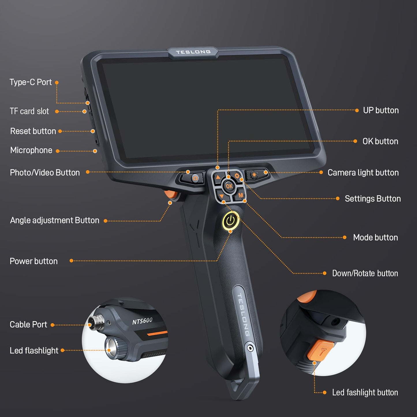 Teslong Ultra-Thin 3.9mm Industrial Endoscope with Lights, 6" IPS Screen Hnadle Borescope Automotive Mechanic Inspection Camera with 6000mAh Battery, 5FT Flexible Waterproof Gooseneck Probe
