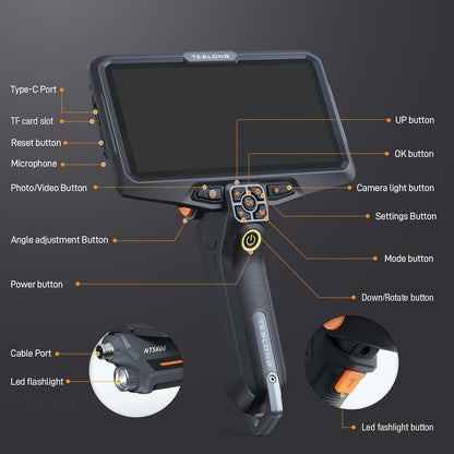Teslong Ultra-Thin 3.9mm Industrial Endoscope with Lights, 6" IPS Screen Hnadle Borescope Automotive Mechanic Inspection Camera with 6000mAh Battery, 5FT Flexible Waterproof Gooseneck Probe
