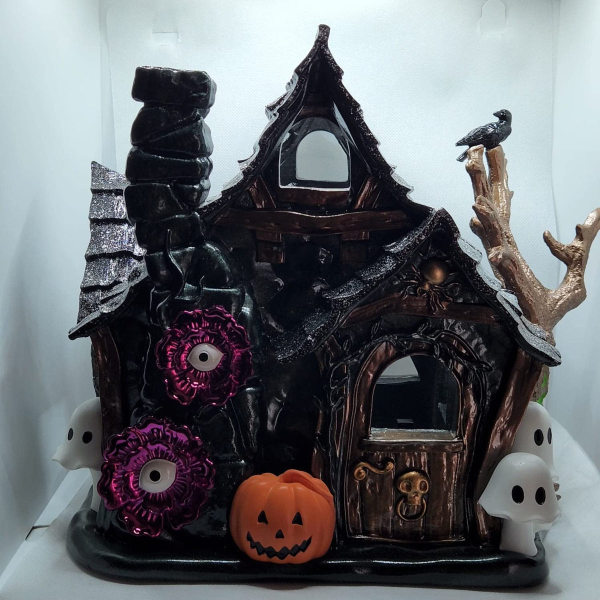 Halloween Candle Holder Compatible with Bath & Body Works and White Barn 3-Wick Candles - Select Your Favorite! (Candle NOT Included) - Haunted House Luminary