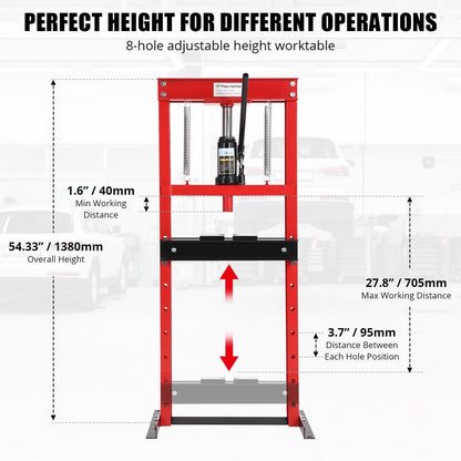 12-Ton H-Frame Hydraulic Press with Adjustable Table & 2 Press Plates, Heavy-Duty Shop Press for u-Joints, Metal Bending, and Garage Repairs