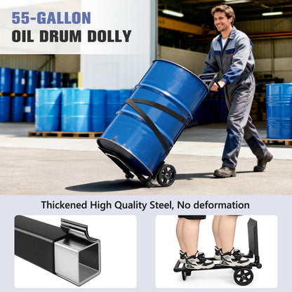 KEDSUM 55 Gallon Drum Dolly, Plant Dolly with Wheels, Heavy Duty Oil Drum Trolley with Adjustable Eagle Beak Fixation & Strap, Ideal for Oil Barrel & Plant Pots Use, Height 47.2 inch, Easy to Fold