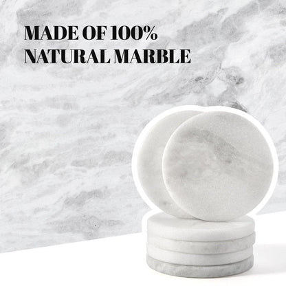 Koville White Marble Coasters Set of 6 for Coffee Table, 3.9" Inches Handmade Round Coaster, Luxury Aesthetic Modern Drink Coaster for Table Décor Home Décor, Coasters for Dining, Bar or Office