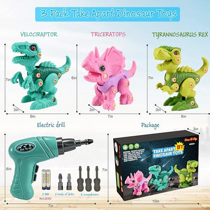 FREE TO FLY Dinosaur Toys for 3 4 5 6 Years Old Girls Take Apart Dinosaur Learning Toys for Kids 3-5 5-7 STEM Building Construction Set with Electric Drill Birthday Ideas