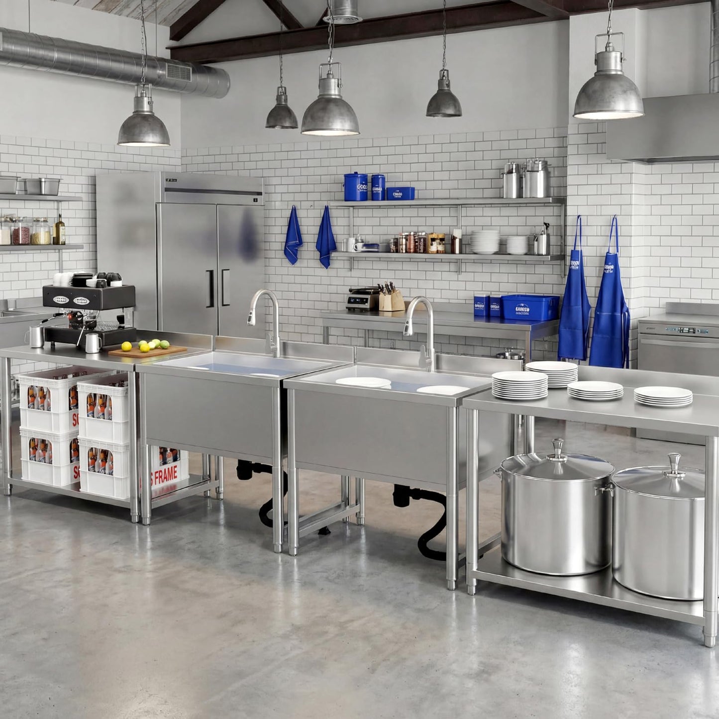 Stainless Steel Commercial Restaurant Sink, Freestanding Large Commercial Sink with Pull-out Faucet for Kitchen Dishwashing, Thawing, Pet Cleaning, Laundry Room, 35 Gallon, 23.6"D x 33.5"W x 36.8"H