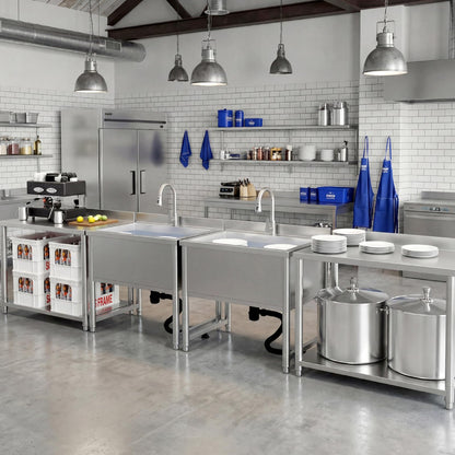Stainless Steel Commercial Restaurant Sink, Freestanding Large Commercial Sink with Pull-out Faucet for Kitchen Dishwashing, Thawing, Pet Cleaning, Laundry Room, 35 Gallon, 23.6"D x 33.5"W x 36.8"H