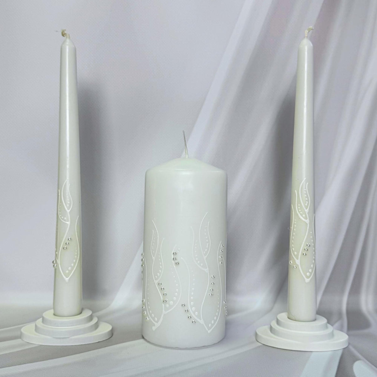 Magik Life Unity Candle Set - Wedding Ceremony & Reception – 6” Pillar & Two 10” Taper Candles – Long Burning Unity Candles for Marriage Ritual – Handmade in USA – White | Paint
