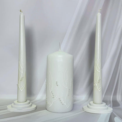 Magik Life Unity Candle Set - Wedding Ceremony & Reception – 6” Pillar & Two 10” Taper Candles – Long Burning Unity Candles for Marriage Ritual – Handmade in USA – White | Paint