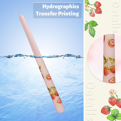 Taper Candles 10 Inch Print Candle Handmade Unscented Light Pink Strawberry Long Candles 2 Pack Twisted Candlesticks for Wedding Home Decoration Gifts