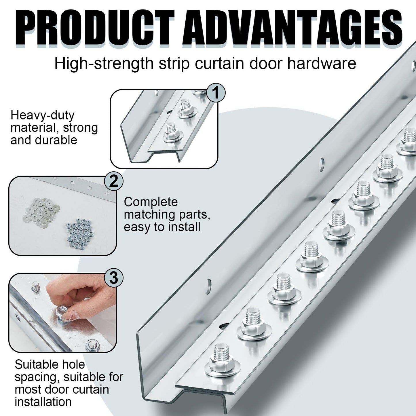 Strip Curtain Door Mounting Hardware Galvanized Steel Commercial Industrial Strip Curtain Door Hanger Kit 8 Foot (Two 4 Foot Sections) for Universal Frame or Wall Mount