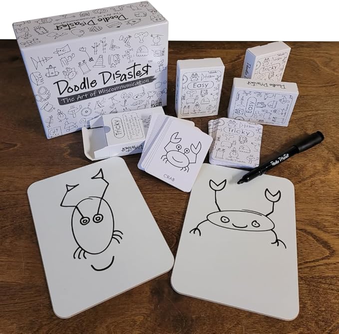 Doodle Disaster: The Art of Miscommunication | A hilarous Drawing Game 2-6 Player Party Game for Families Kids and Adults | Dry erasers and 240 Image Cards