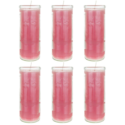 Mega Candles 6 pcs Unscented Pink Dual Cross Glass Container Altagraciano Devotional Prayer Candles, Premium Wax Candle 3 Inch x 7.25 Inch, Sanctuary, Vigils, Prayers, Blessings, Religious, Memorials