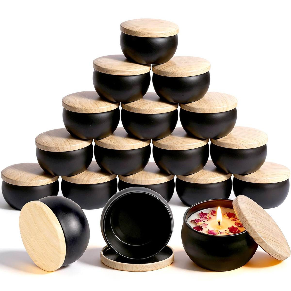 Candle Tins, 16 Pcs Candle Jars with Lids, 2.5 Oz Empty Candle Jars, Candle Containers for Making Candles, Small Metal Tins with Wood-Grain Lids, Candles Jars for Making Candles and Small Business