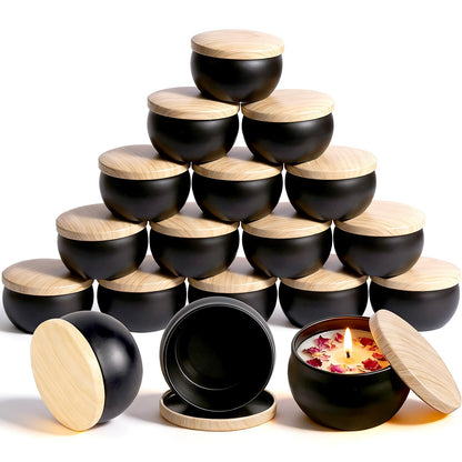 Candle Tins, 16 Pcs Candle Jars with Lids, 2.5 Oz Empty Candle Jars, Candle Containers for Making Candles, Small Metal Tins with Wood-Grain Lids, Candles Jars for Making Candles and Small Business