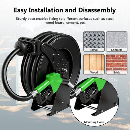 3/4" x 33ft Fuel Hose Reel Black, Extra Thick Steel, 300PSI Diesel Fuel Transfer Hose, 3/4 Inch Retractable Hose Reel with Fuel Nozzle Working with Pump & Tank
