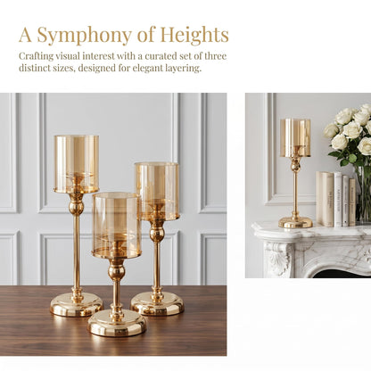 Oakernel Gold Hurricane Candle Holders - Set of 6 Tall Candlestick Holders Windproof Taper Candle Holders, Metal Stand for Table Centerpiece Outdoor Indoor Wedding Party Holiday Decor