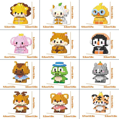 12 Pack Animals Building Block SetsMicro Mini Animals Party Favors for Kids Birthday Gift for Boy Girl(1691 Pieces)