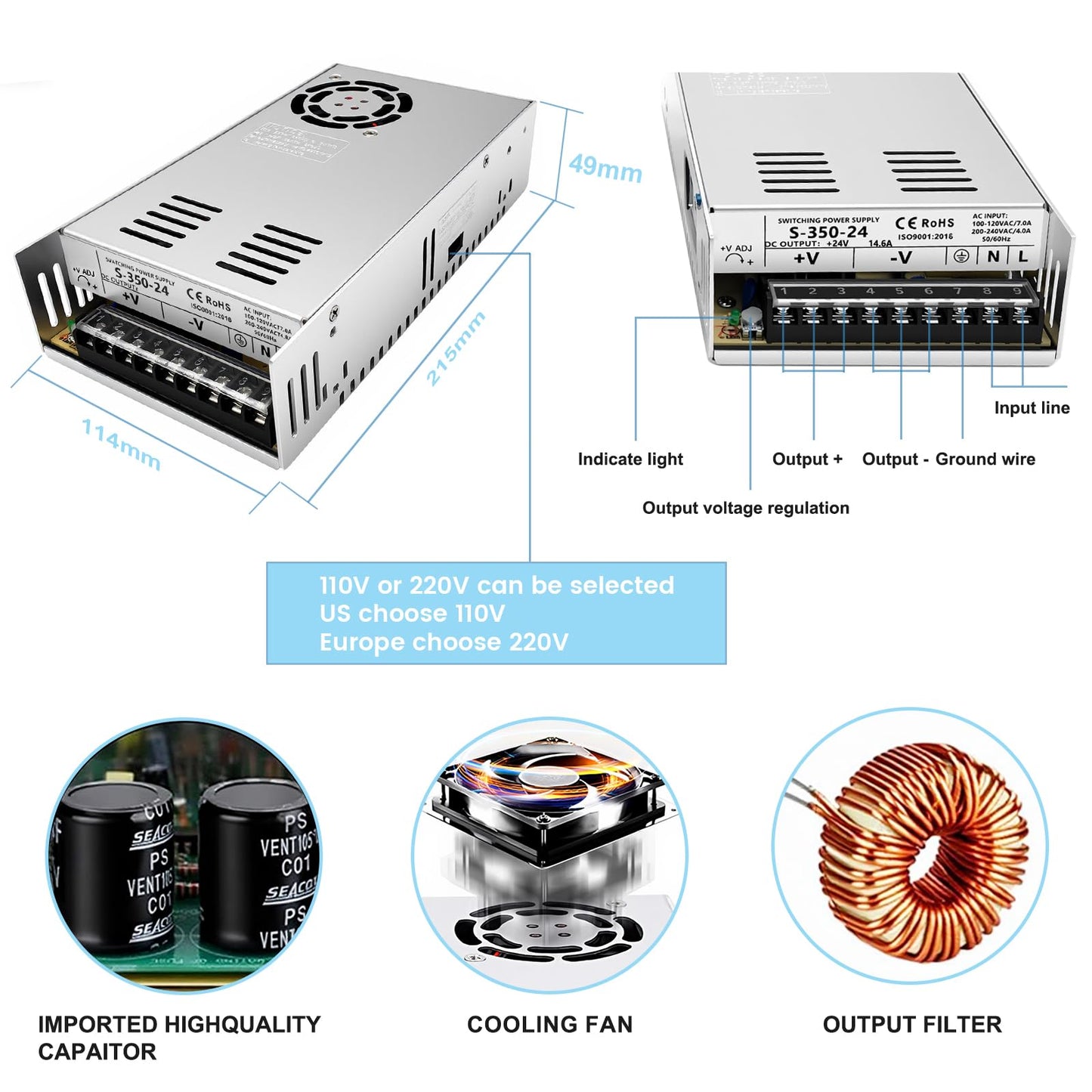 3 Axis Nema23 Stepper Motor Kit with Closed Loop Nema 23 2 Nm/285oz.in Step Motor and Steping Motors Driver 350W 24V Power Supply USB Mach3 Control Card for CNC Controller