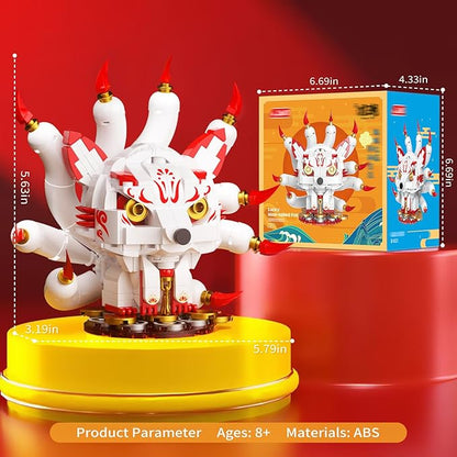 Mythical Nine-Tailed Fox Building Kit Poseable Tails Model Set for Desk Decor and Creative Gift