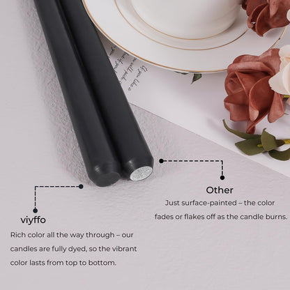 Viyffo Taper Candles, 10 Inch, 12 Pack, Velvet Matt Black – Unscented, Dripless & Smokeless Design, Up to 8 Hour Burn – Long Tall Taper Candlesticks for Wedding, Dinner & Home Decor