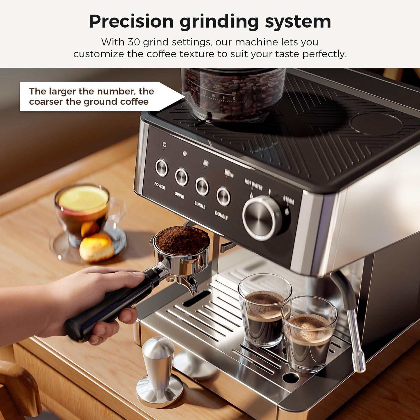 Kismile Espresso Machines with Grinder, 20 Bar Professional Espresso Maker with Removable Water Tank, Hot Water Function,Milk Frother Steam Wand for Latte&Cappuccino(Black)