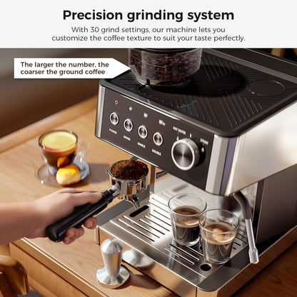 Kismile Espresso Machines with Grinder, 20 Bar Professional Espresso Maker with Removable Water Tank, Hot Water Function,Milk Frother Steam Wand for Latte&Cappuccino(Black)