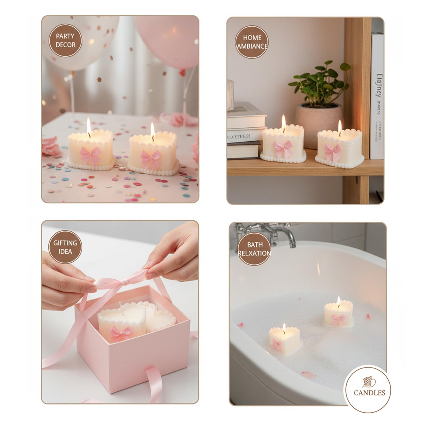 SRCVYLT 2 Pcs Bow Heart Scented Candle Set Rose Fragrance Soy Wax Scented Candle with Fixed Bow Decor for Valentine's Day Party Bedroom Room Table