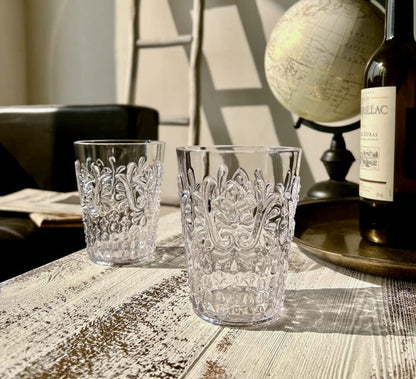 KLIFA- BLOIS- 15.2 ounce, Set of 6, Acrylic Tumbler Drinking Glasses, BPA-Free, Stackable Plastic Drinkware, Dishwasher Safe, Vintage Looking Cups, Clear