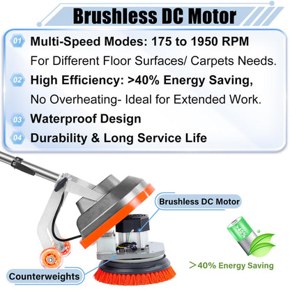 HHQ Commercial Floor Scrubber Machine, 13" Heavy Duty Orbital Floor Cleaner Buffer and Polisher- Deep Cleaning Hard Floors and Carpets with Ease, 3 Brushes & 3 Cleaning Pads, Orb-6