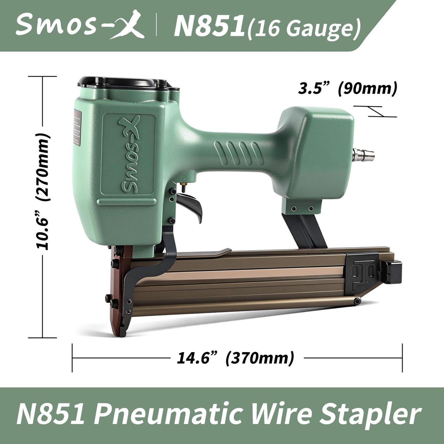 Smos-X N851 Pneumatic Staple Gun 16 Gauge 7/16" Roofing Nail Gun Accepts 3/5" to 2" Leg Staples Upholstery Staple Gun for Roof Decking Subflooring,Kinds of Wood Construction