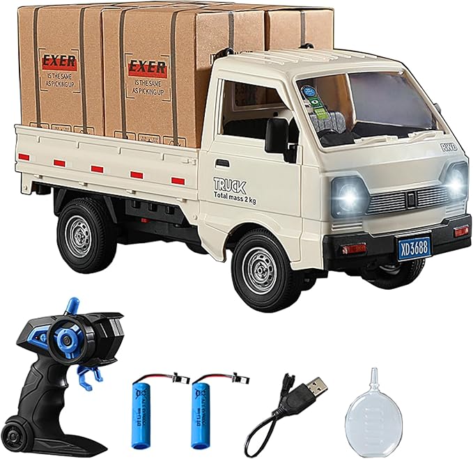 1:16 Scale RC Crawler Kei Truck RC Transport Pickup Truck with Light Spray - 2.4Ghz Remote Control Car Toys for Teen &amp Adults - Rear Compartment Transport Goods