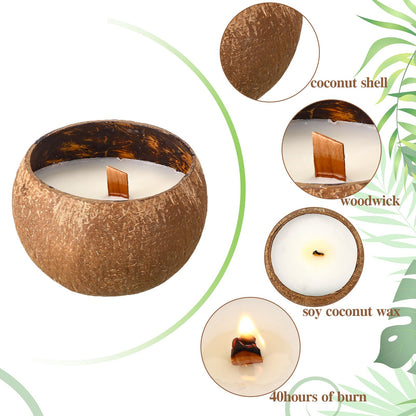 MTLEE 2 Pcs Coconut Candle Coconut Shell Candle Beach Candles Friendly Christmas Gift Hawaii Tropical Decor with Natural Coconut Shell for Home Room Decor, 3.94 x 2.76 Inch(Lavender Flavor)