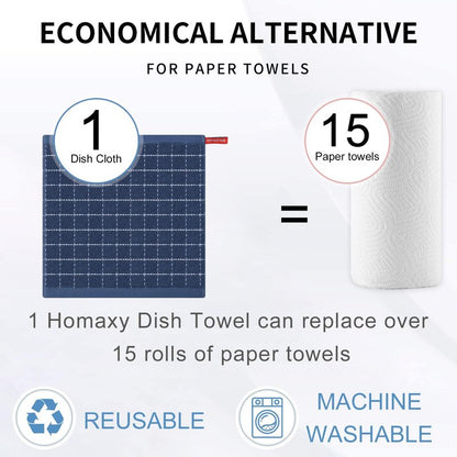 Homaxy 100% Cotton Terry Kitchen Dish Cloths, Ultra Soft and Absorbent Dish Towels for Kitchen, Suitable for Drying and Washing Dishes, 24 Pack, 12 x 12 Inches, Navy Blue