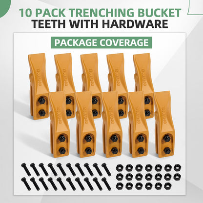 VORGENS 10 Pack Bolt on Trenching Bucket Teeth, Fit for Skid Steer Loder on 5/8" Bucket Lip, Mini Skid Steer Bolt on Teeth with Bolt and Nuts Tractor Bucket Teeth Mini Excavator Attachments 6684447