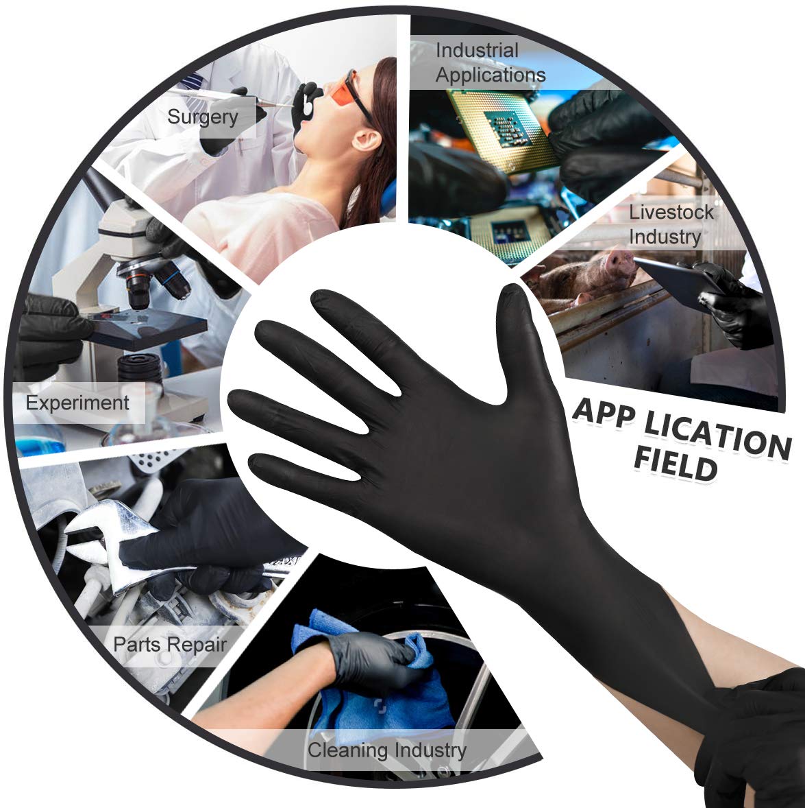 KEOELY Nitrile Disposable Gloves Pack of 100, Latex Free Safety Working Gloves for Food Handle or Industrial Use(Black,Medium)