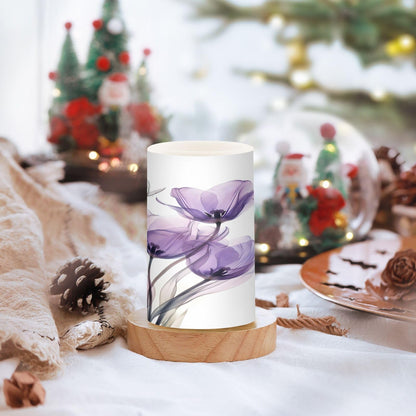 ALAZA Three Purple Tulips Flameless Candles, LED Pillar Candles with Remote Timer, Battery Operated Candles Set of 2