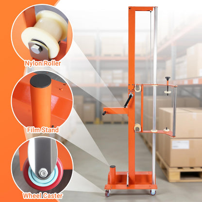 Semi-Automatic Trolley Pallet Wrapper, Heavy Duty Mobile Stretch Film Wrapping Machine with Adjustable Height, Heavy-Duty Steel Frame for Warehouse Logistics