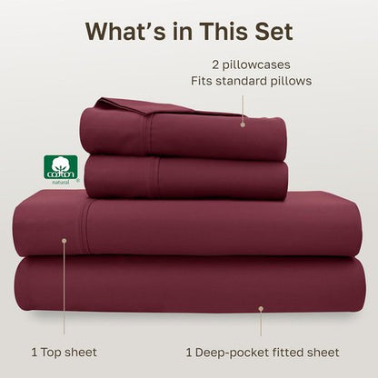California Design Den Full Size Bed Sheets Set - 100% Cotton, 400 Thread Count, Silky Smooth Sateen, Deep Pockets - Burgundy Red