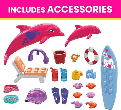 MEGA Barbie Color Reveal Dolphin Exploration Toy Building Set with 10+ Surprises 2 Micro-Dolls and 2 Dolphins Toy Gift Set for Girls and Boys Ages 5 and up