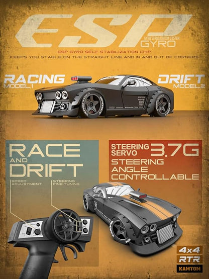KM3299 Remote Control Car RC Drift Car 4WD RC Cars Vehicle with ESP Gyro LED Headlights Drift Wheel 1:32 High Speed Racing RC Vehicle Gifts- Red