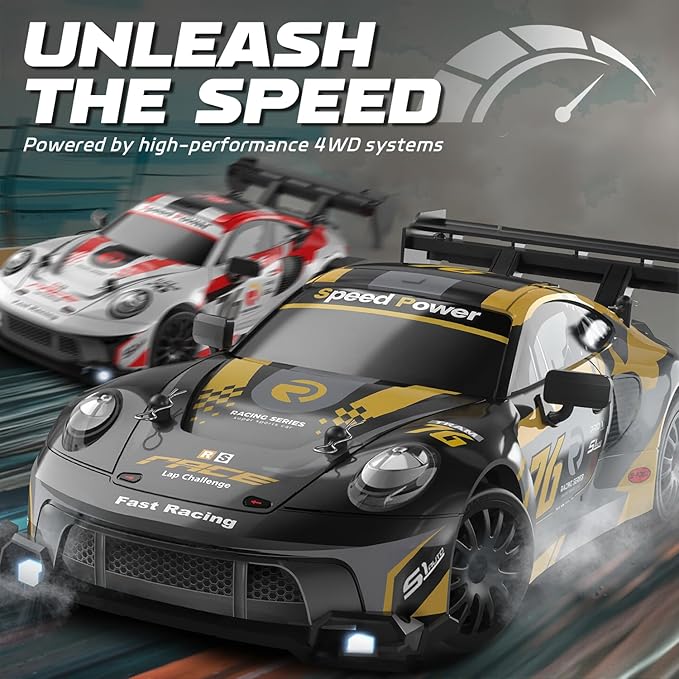 RC Drift Car 1:24 Scale Remote Control Vehicle for Kids2.4GHz 20KM/H 4WD High Speed RC Cars with LED Light Two Batteries &amp Drifting Tires Racing Sport Toy Cars for Adults Boys Girls Kids 8606BK