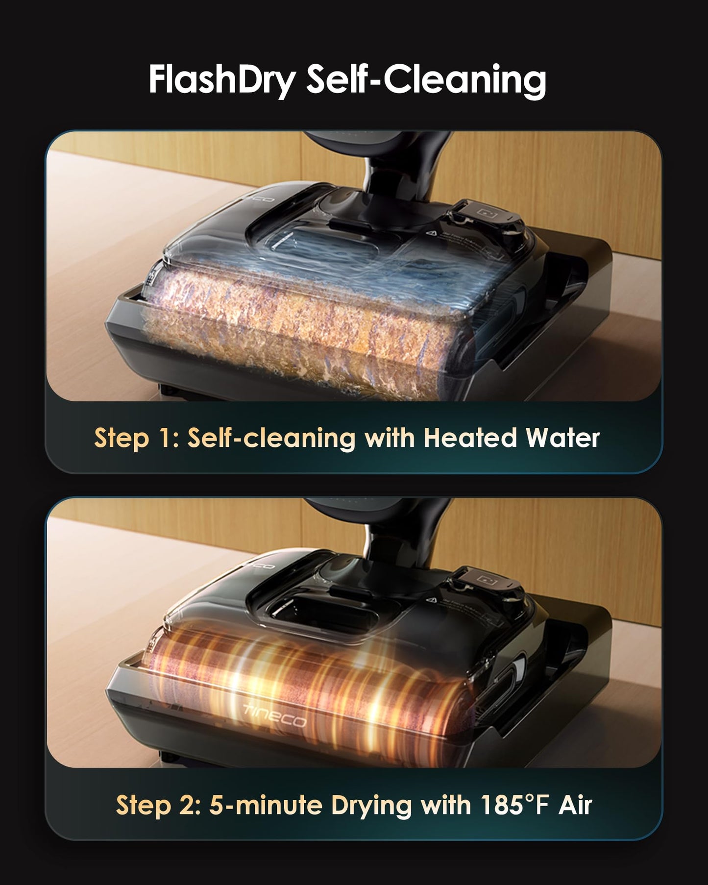 Tineco Wet Dry Vacuum Cleaner 22kPa Suction Floor Cleaner Mop, 50 Min Runtime, iLoop Smart Sensor, DualBlock Anti-Tangle Design, 185℉ Flashdry, Dual-Edge Cleaning, 180° Lay-Flat, Floor One S7 Artist