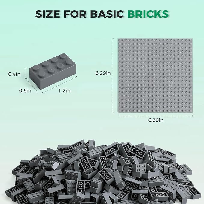 500 Piece Classic Building Bricks and 1 Gray Baseplate 2x4 Bricks Bulk Creative Building Toys Blocks Bulk for Kids Ages 6+ Dark Gray(Small Bricks 1.25x0.62x0.47 in)