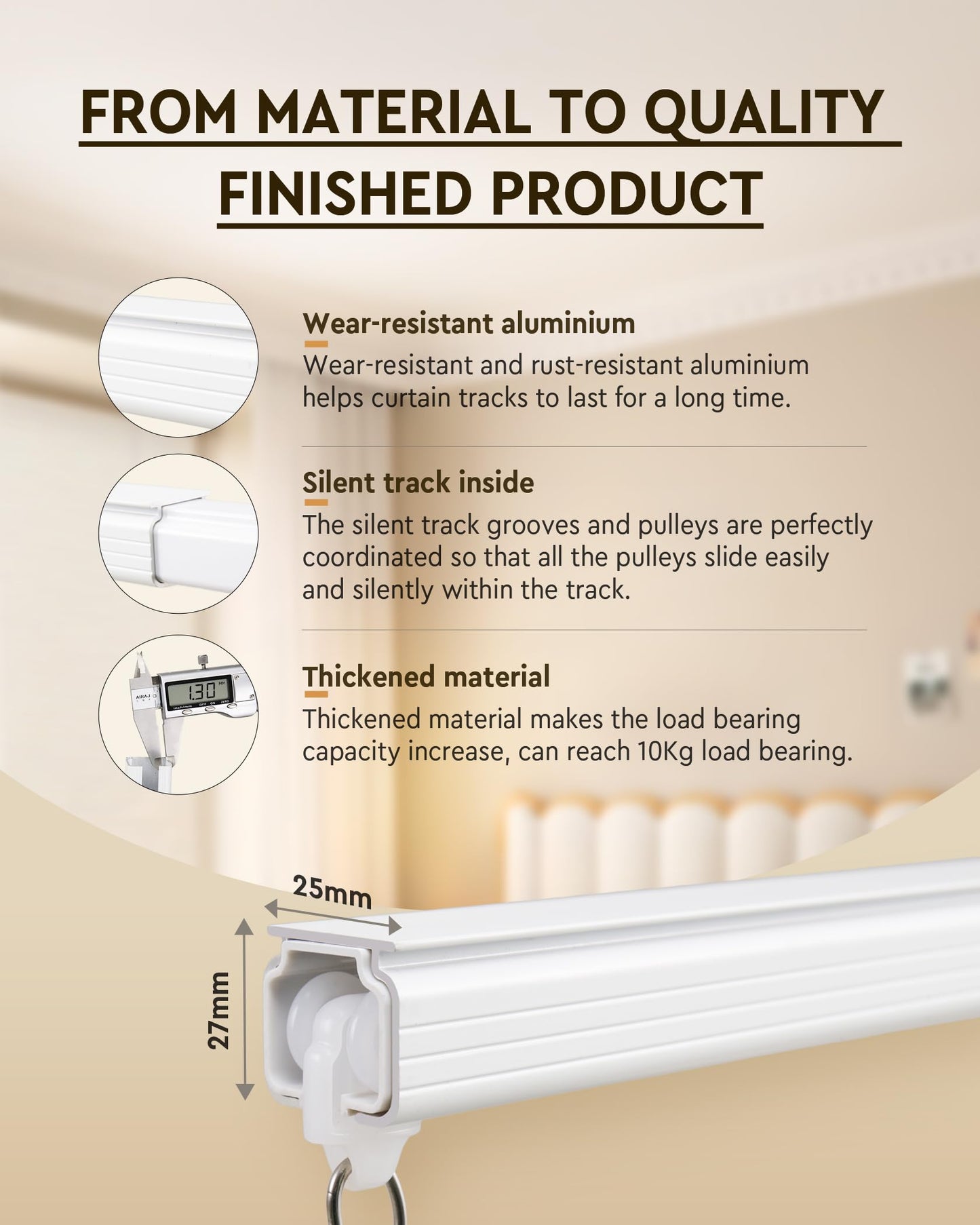 Ezcasch Ceiling Curtain Track Set, Ceiling or Wall Mount 6ft - 9ft, Aluminum Heavy-Duty Curtain Rails, Room Divider Curtain Track for Bedroom, With Silent Slide, Clips and Hooks，White
