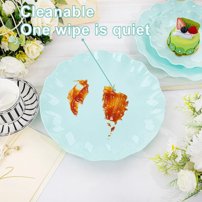 LIYH 20 Pcs 7.5 Inch Ice Blue Plastic Scalloped Plates Reusable - Unbreakable Dessert Plastic Cake Plates Dishwasher Safe Perfect for Party Birthday
